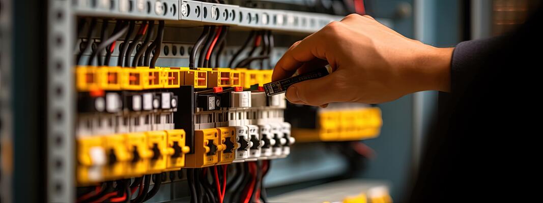 close up hand of an electrical engineer checking in control panel or automation box concept of electricity maintenance service created by generative ai technology photo Taahhüt TUNCER ELEKTRİK MÜHENDİSLİK
